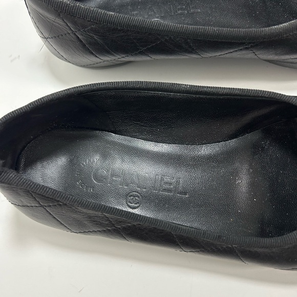 CHANEL Cambon Line Flat Shoes Leather Enamel Coco Mark CC Logo Size 7.5 Black - Picture 5 of 16